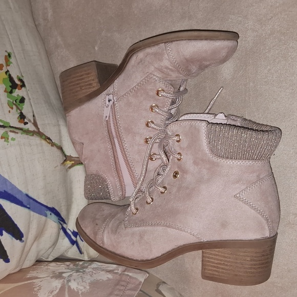 Little Girl's, Faux Suede, Booties with Sparkly Gold Laces &Trim & Side Zippers - Picture 7 of 7